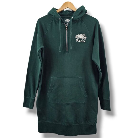 Roots Organic Cotton Dockside Long Sleeve Dress S Green Hoodie Sweatshirt Comfy - Picture 1 of 9